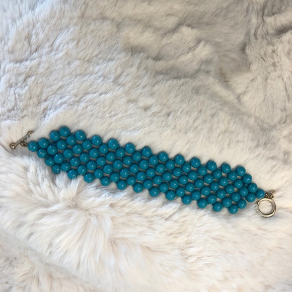 Talbots Teal Beaded Bracelet w/ Gold Toggle Clasp - Picture 3 of 3